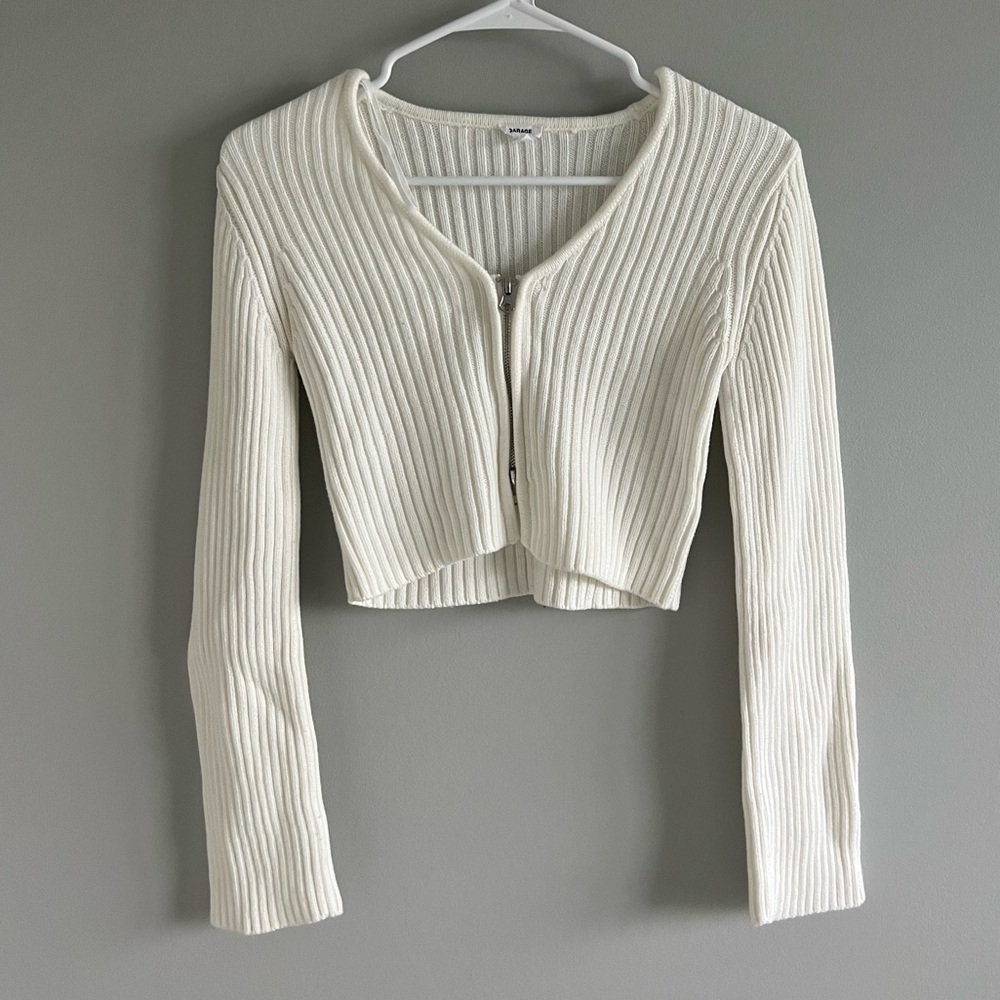 Garage Cropped white Zip sweater